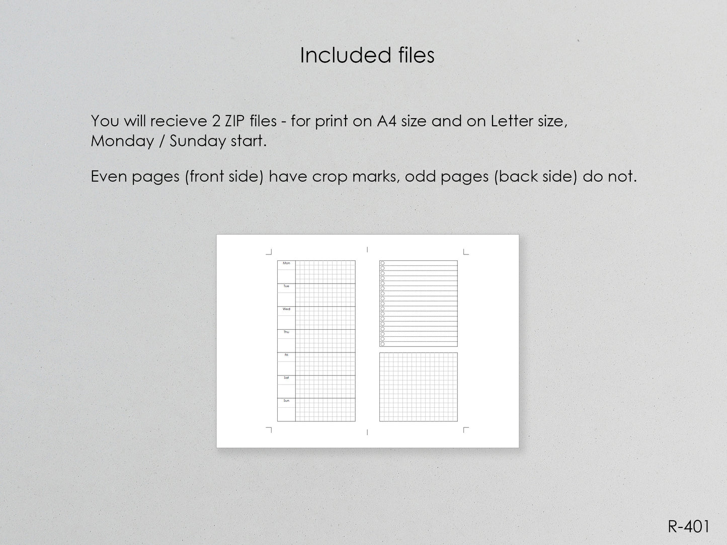 Printable Weekly Pages (Personal size) - Digital Inserts R-401