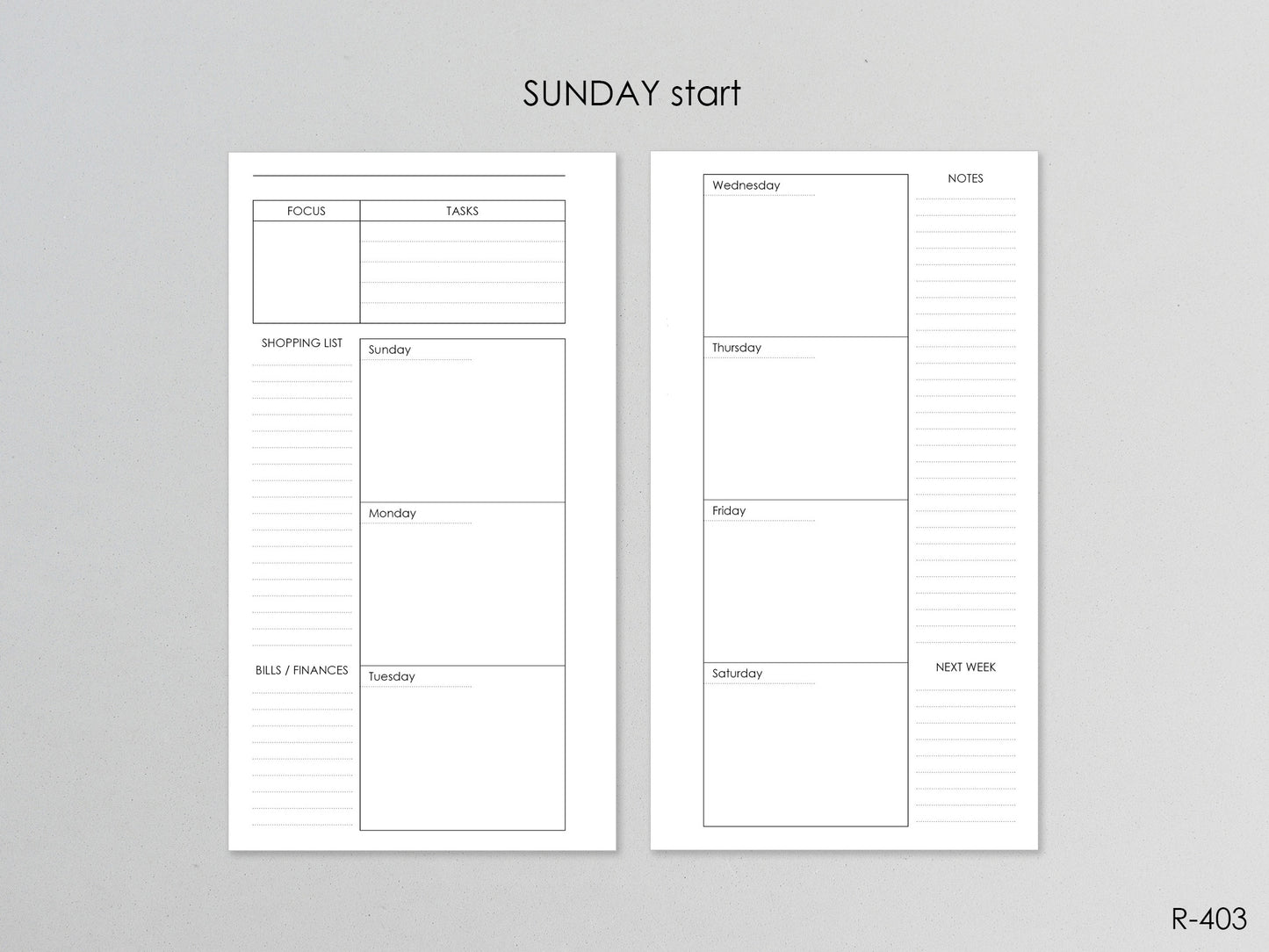 Printable Weekly Pages (Personal size) - Digital Inserts R-403