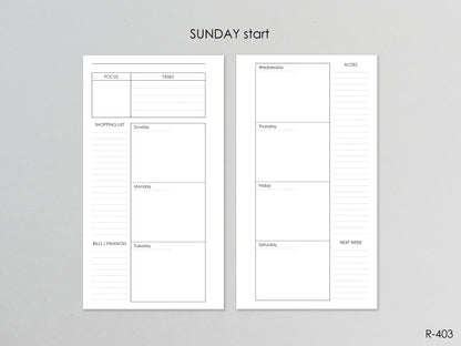 Printable Weekly Pages (Personal size) - Digital Inserts R-403