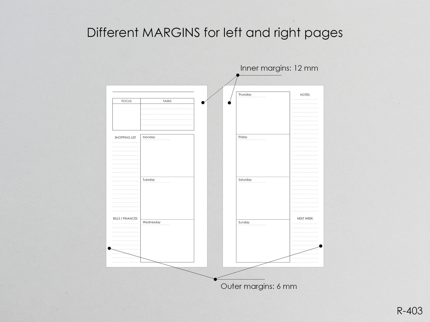 Printable Weekly Pages (Personal size) - Digital Inserts R-403