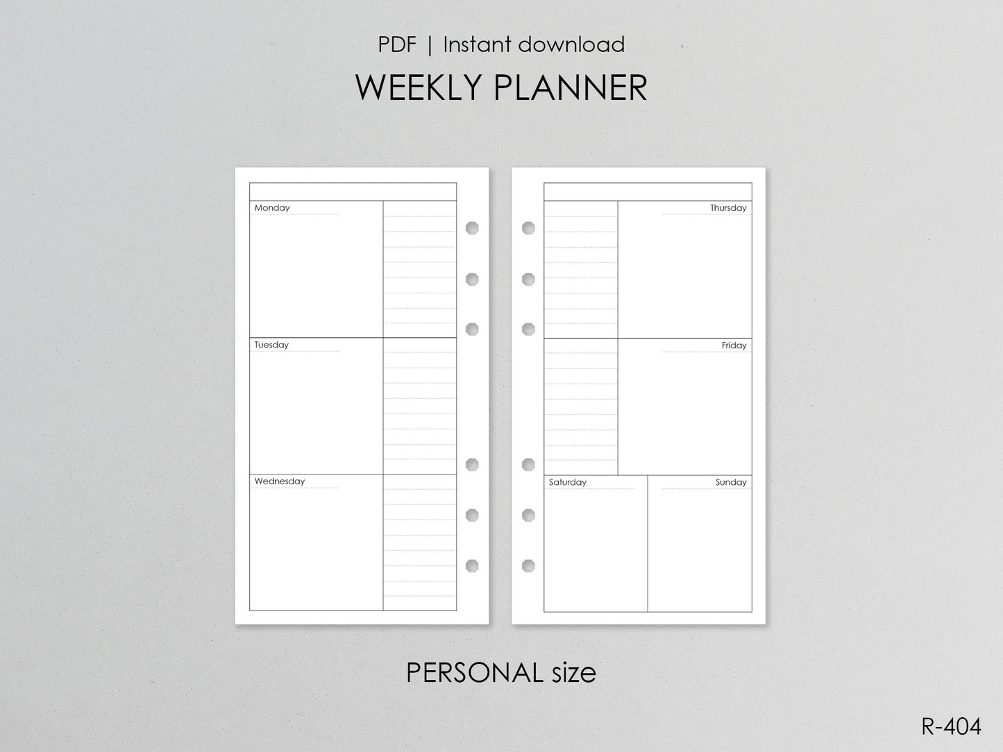 Printable Weekly Pages (Personal size) - Digital Inserts R-404
