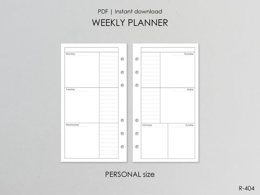 Printable Weekly Pages (Personal size) - Digital Inserts R-404