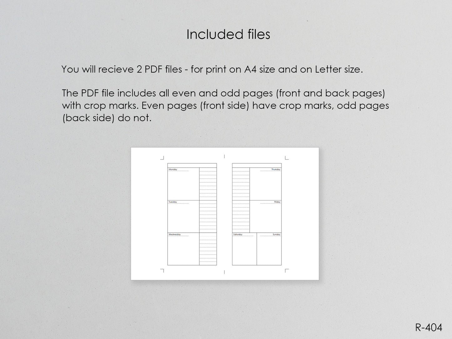 Printable Weekly Pages (Personal size) - Digital Inserts R-404