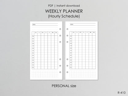Printable Weekly Hourly Pages (Personal size) - Digital Inserts R-410
