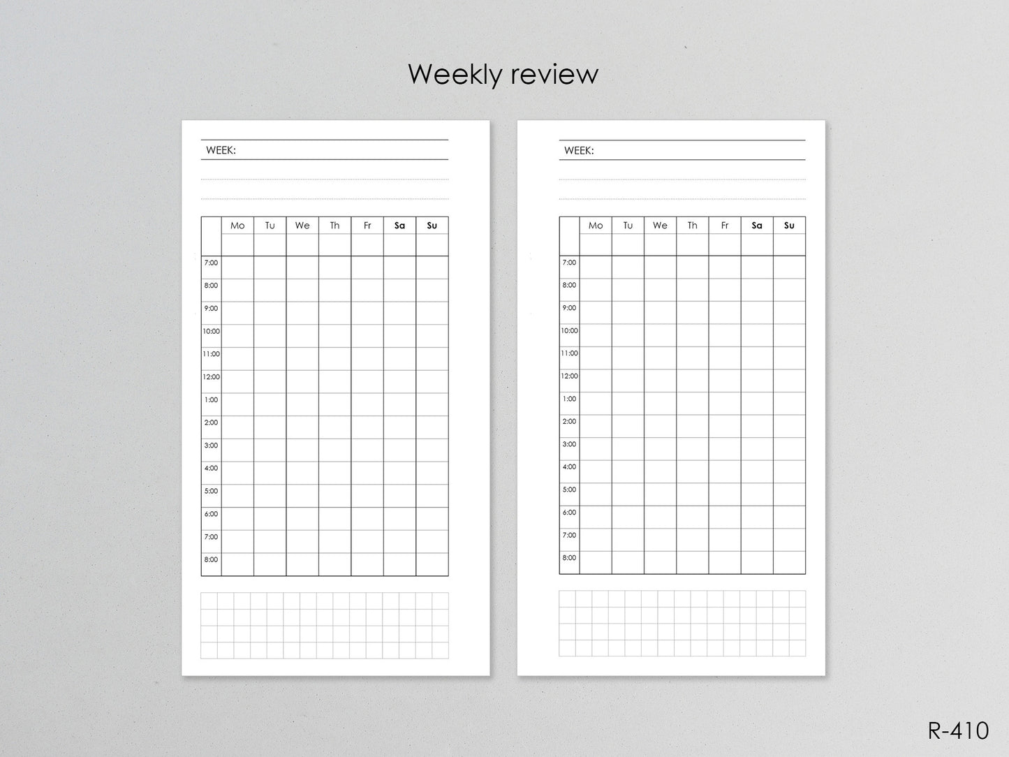Printable Weekly Hourly Pages (Personal size) - Digital Inserts R-410