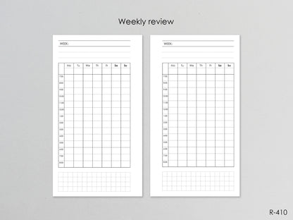 Printable Weekly Hourly Pages (Personal size) - Digital Inserts R-410