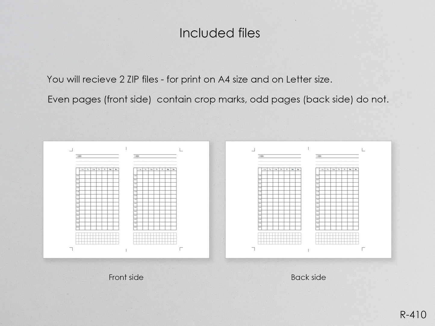 Printable Weekly Hourly Pages (Personal size) - Digital Inserts R-410