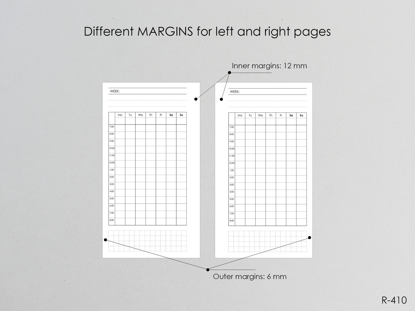 Printable Weekly Hourly Pages (Personal size) - Digital Inserts R-410