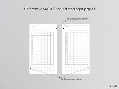 Printable Weekly Hourly Pages (Personal size) - Digital Inserts R-410