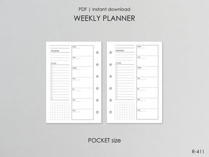 Printable Weekly Pages WO1P (Pocket Size) - Digital Inserts R-411