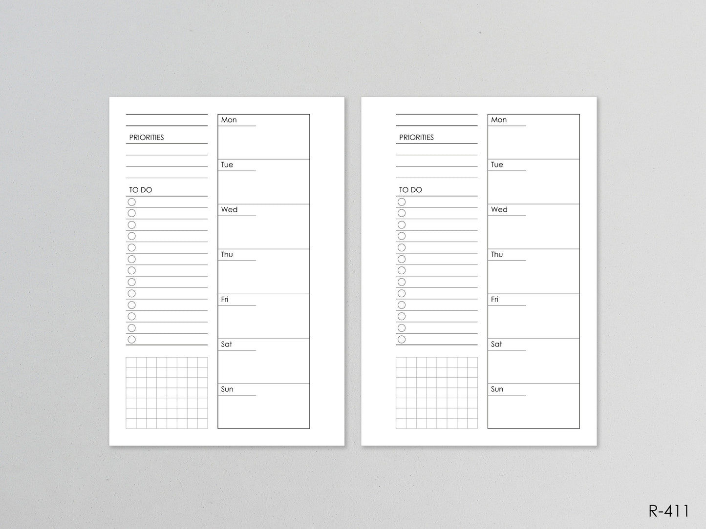 Printable Weekly Pages WO1P (Pocket Size) - Digital Inserts R-411