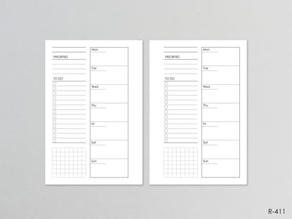 Printable Weekly Pages WO1P (Pocket Size) - Digital Inserts R-411