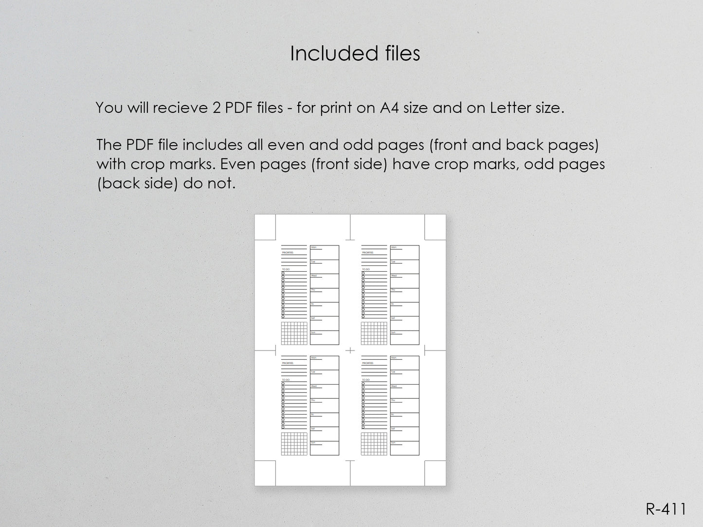 Printable Weekly Pages WO1P (Pocket Size) - Digital Inserts R-411