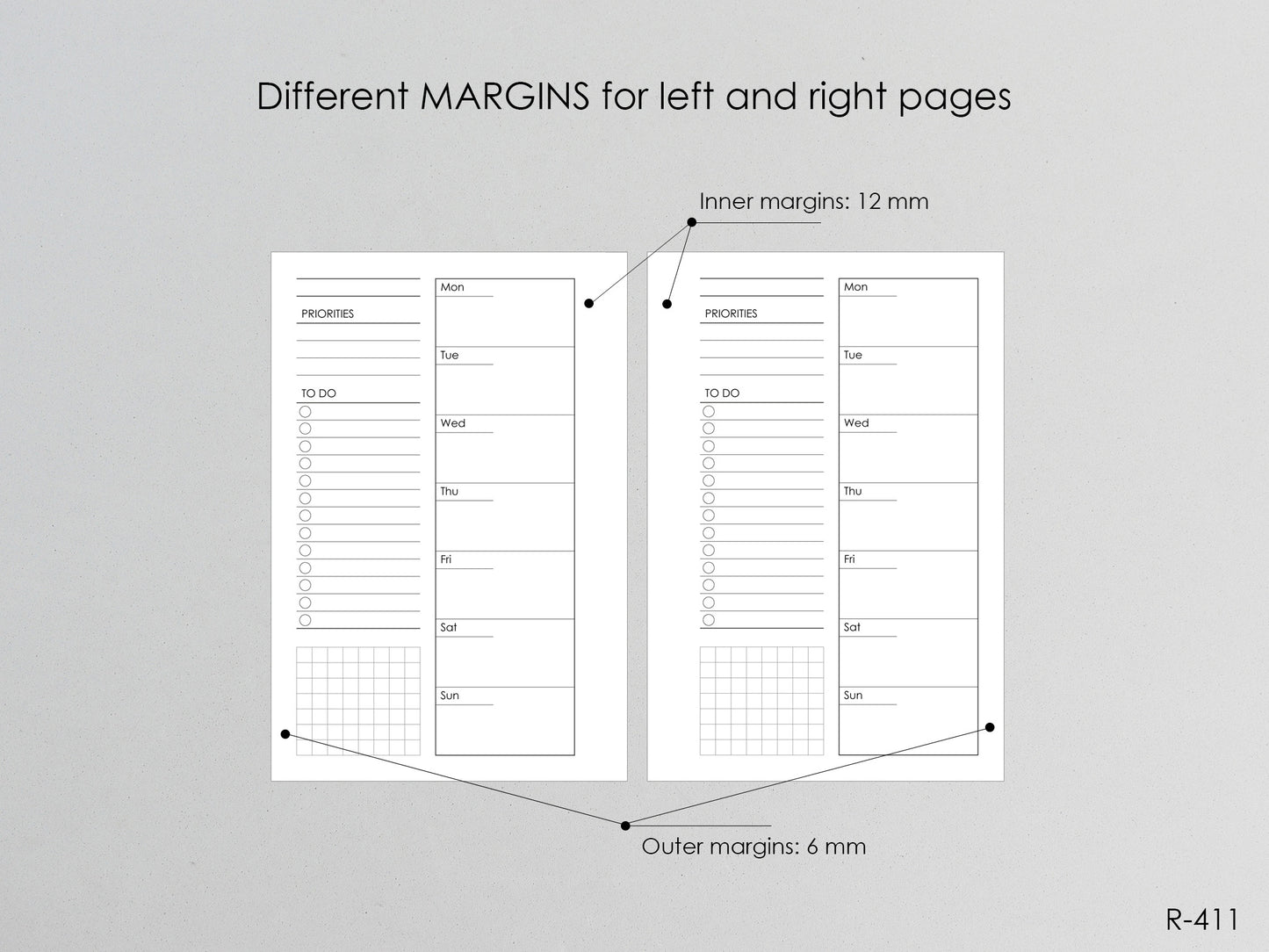 Printable Weekly Pages WO1P (Pocket Size) - Digital Inserts R-411