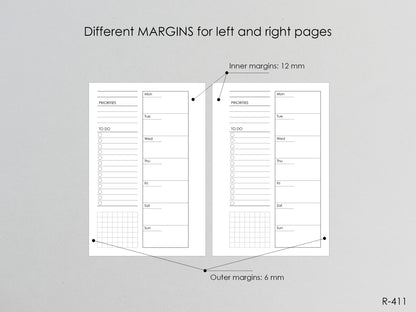 Printable Weekly Pages WO1P (Pocket Size) - Digital Inserts R-411