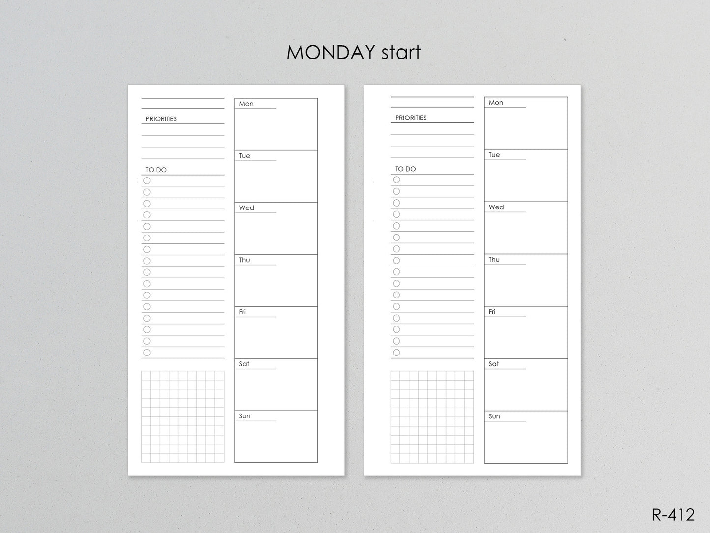 Printable Weekly Pages Monday or Sunday Start (Personal size) - Digital Inserts R-412