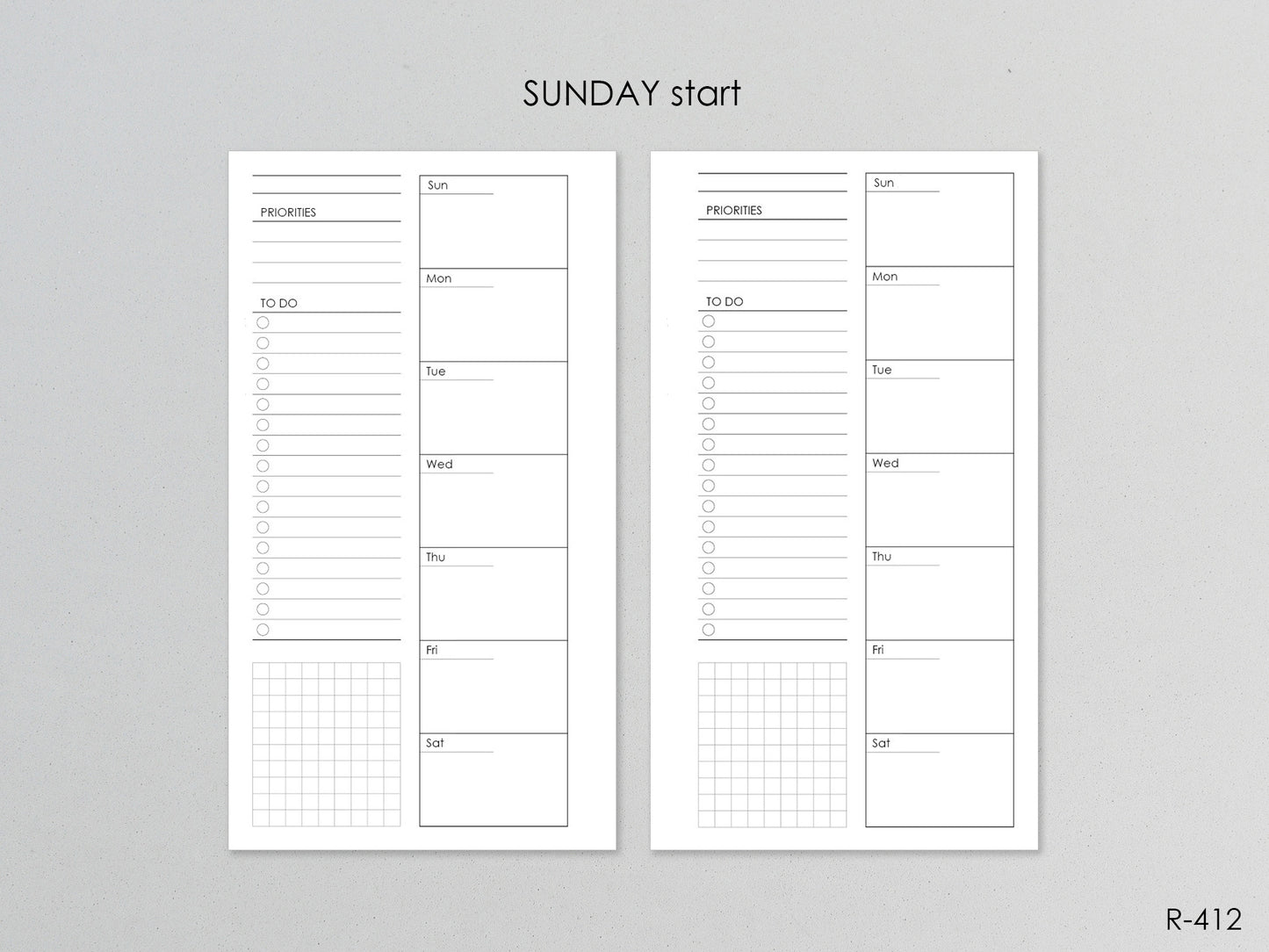 Printable Weekly Pages Monday or Sunday Start (Personal size) - Digital Inserts R-412