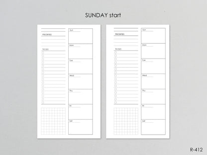 Printable Weekly Pages Monday or Sunday Start (Personal size) - Digital Inserts R-412