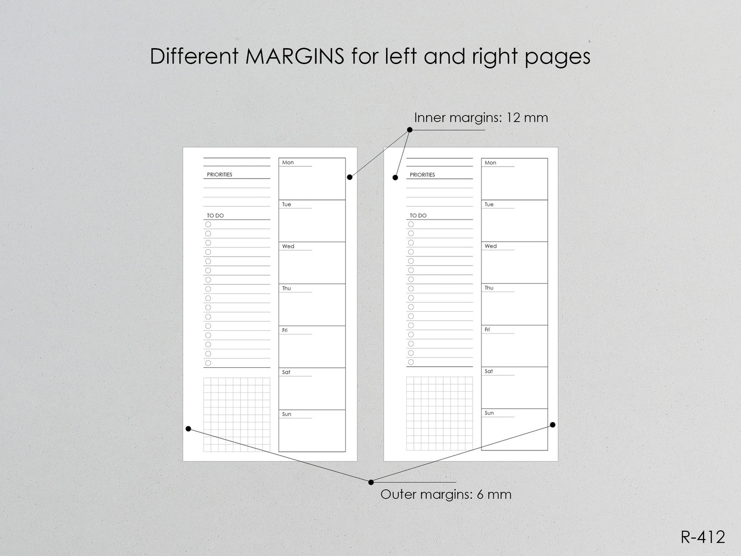 Printable Weekly Pages Monday or Sunday Start (Personal size) - Digital Inserts R-412