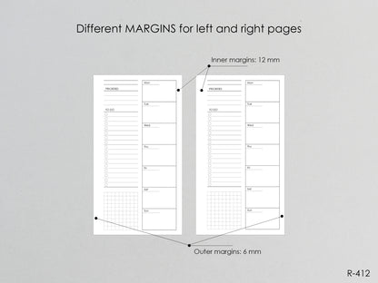 Printable Weekly Pages Monday or Sunday Start (Personal size) - Digital Inserts R-412
