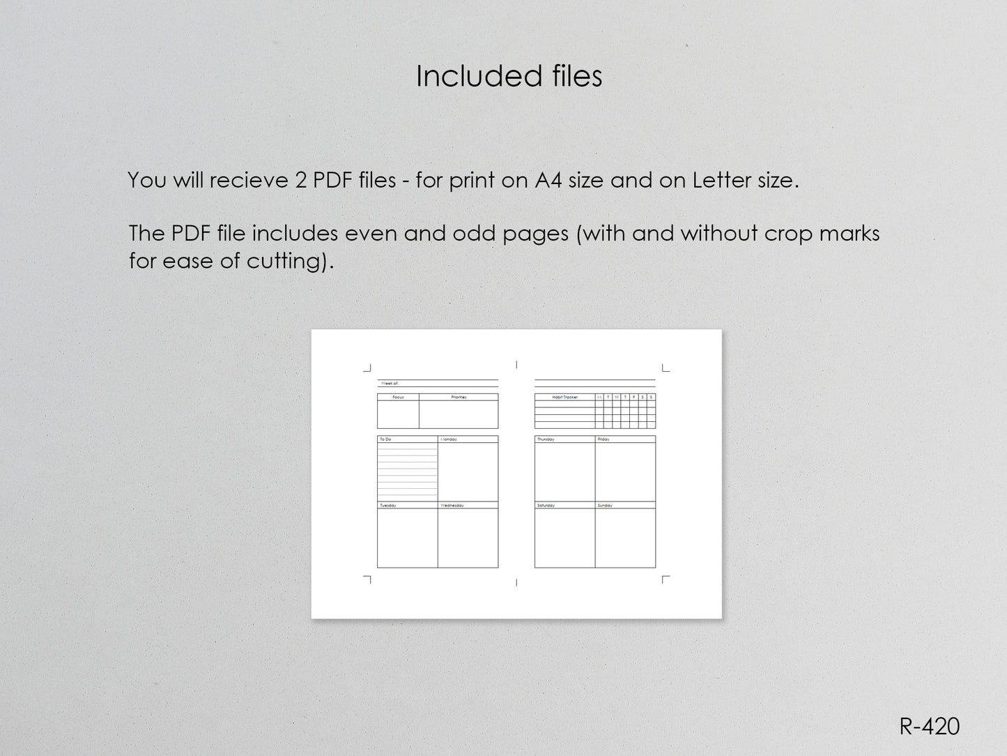 Printable pages for A6 planner
