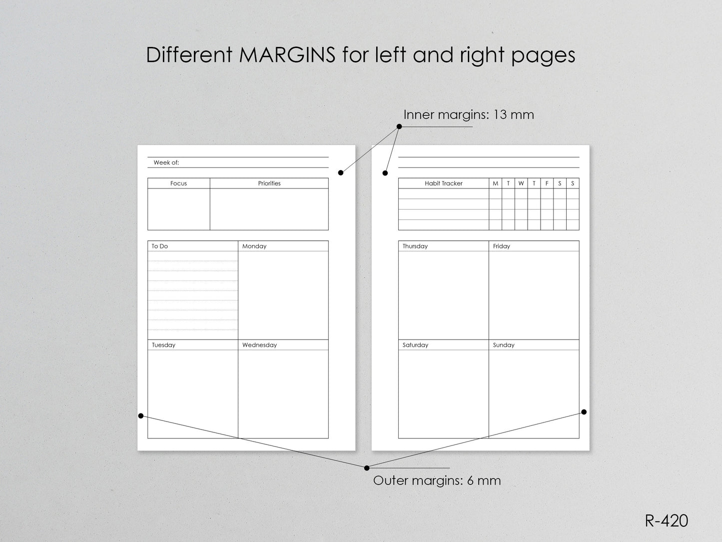 Margins for left and right printable pages