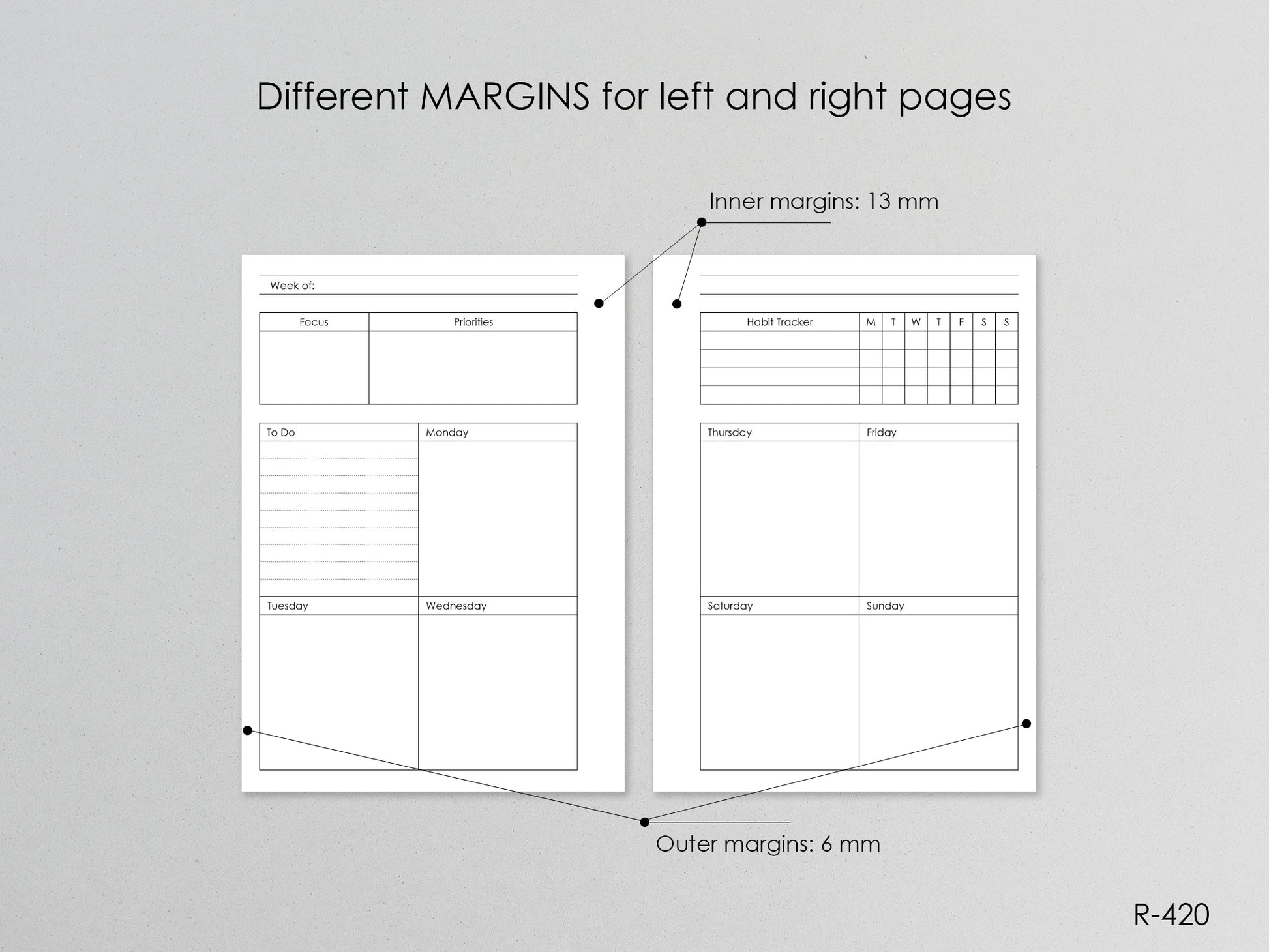 Margins for left and right printable pages
