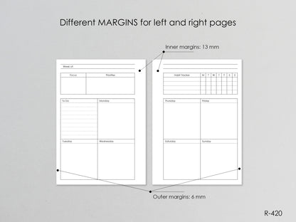 Margins for left and right printable pages