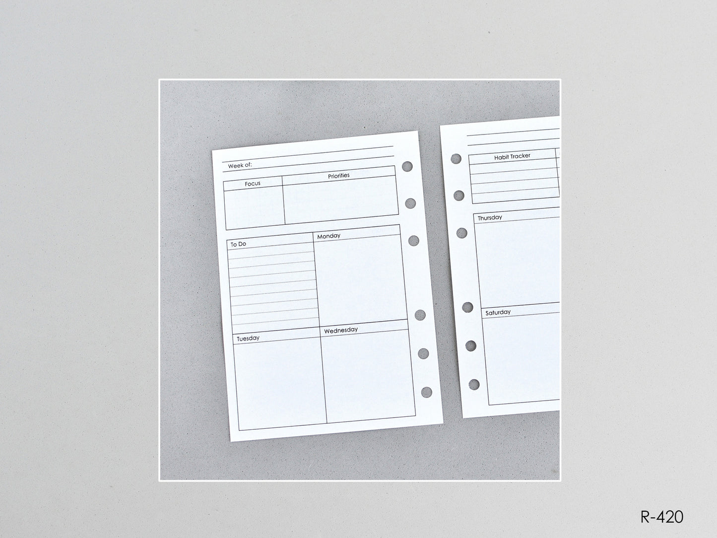 Printed inserts for A6 planner