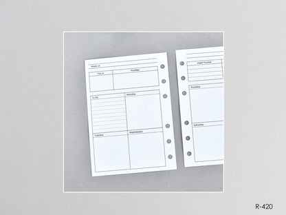 Printed inserts for A6 planner