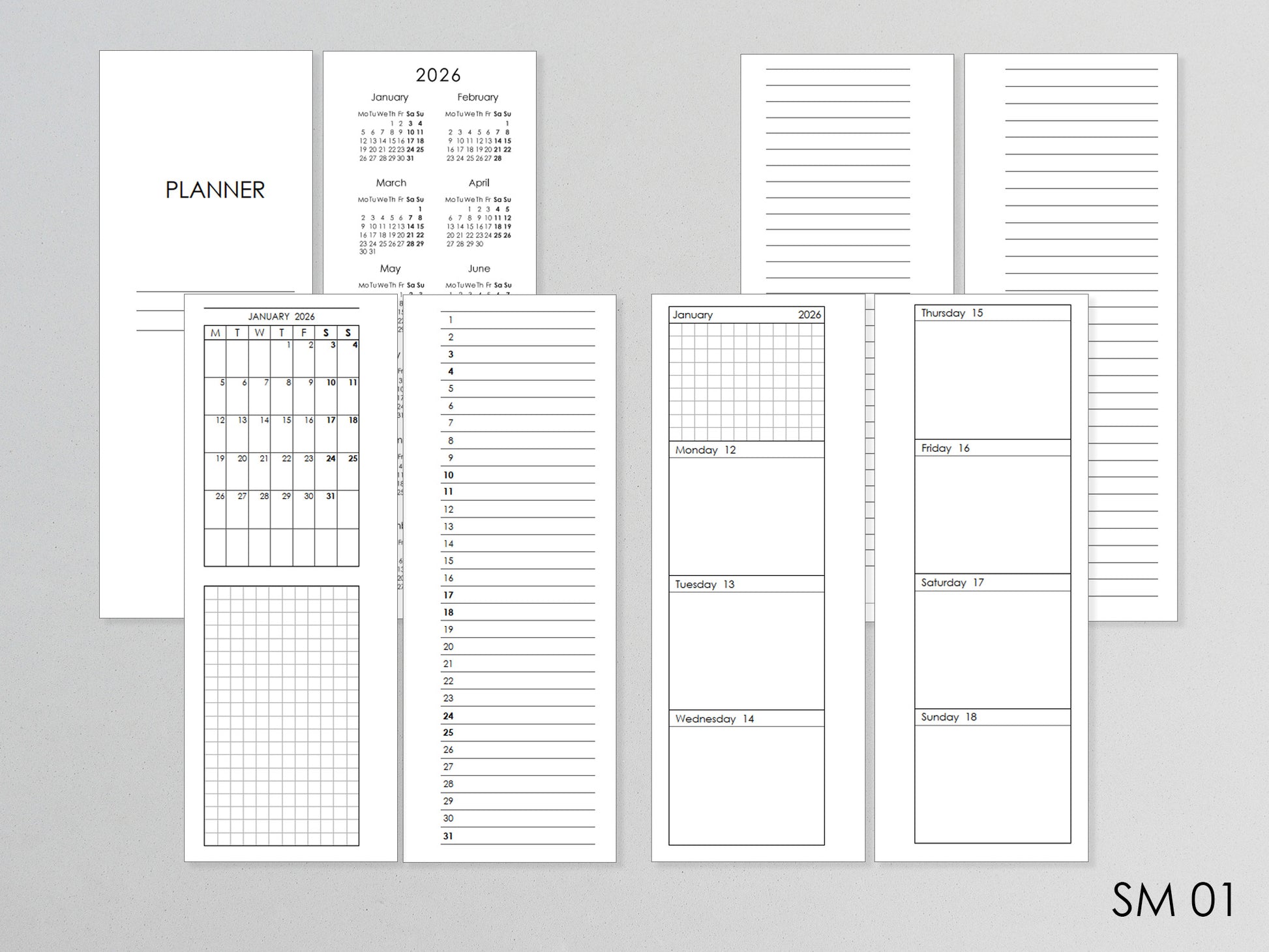 2026 Pages for Discbound planner HP Skinny Mini size