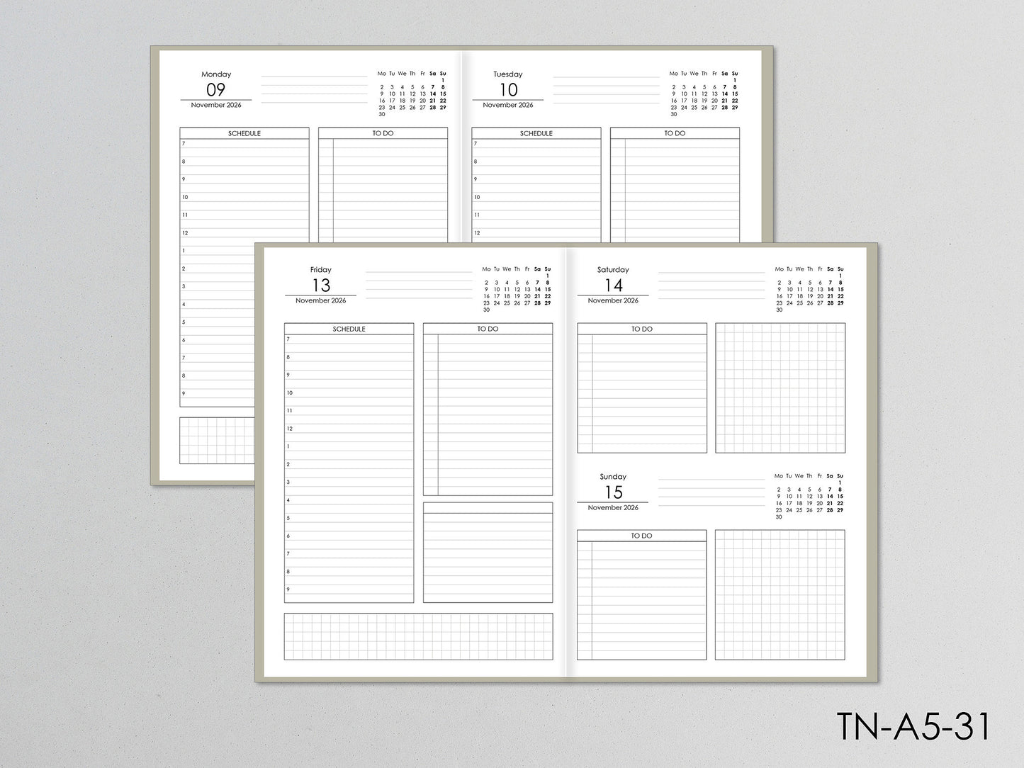 Travelers Notebook Daily Planner Inserts (A5 Size) / TN-A5-31