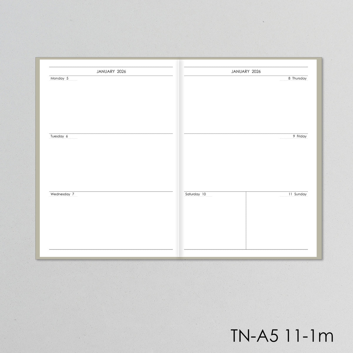 Travelers Notebook Weekly Inserts - TN Refill (A5 size) / TN-A5-11-1w