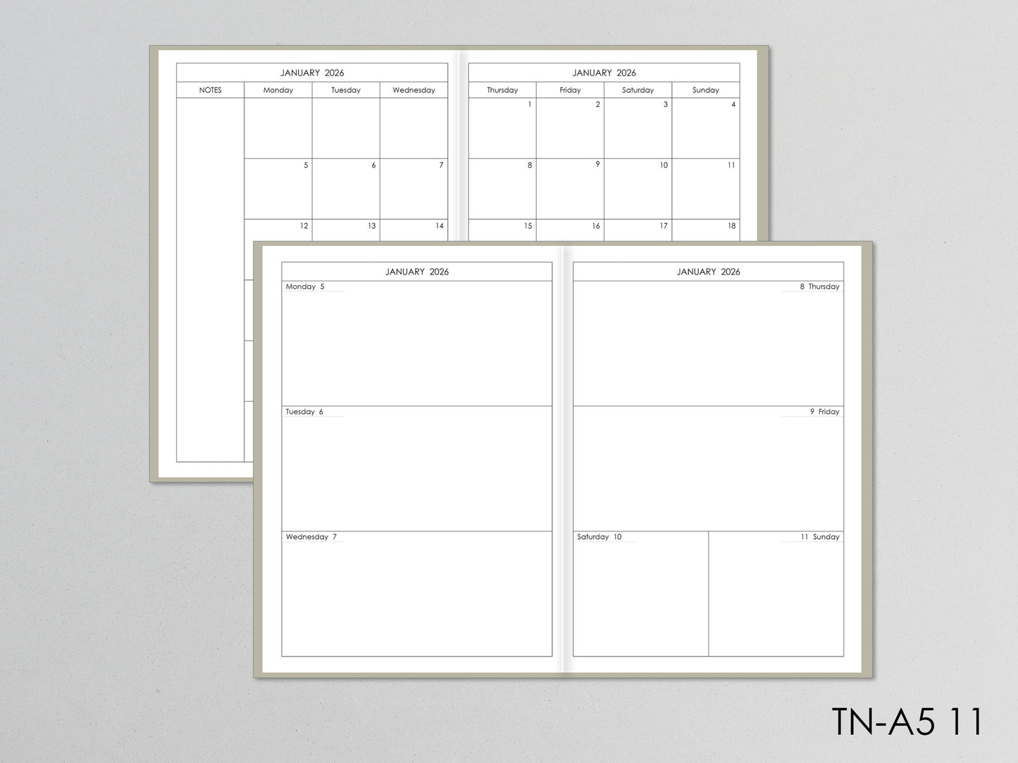 Travelers Notebook inserts - Weekly Monthly Refill (A5 Size) / TN-A5-11