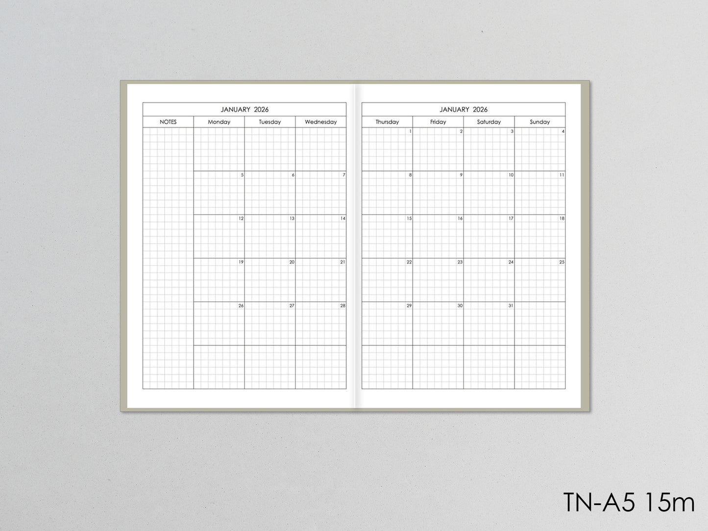 Travelers Notebook Monthly Insert (A5 Size) / TN-A5-16m