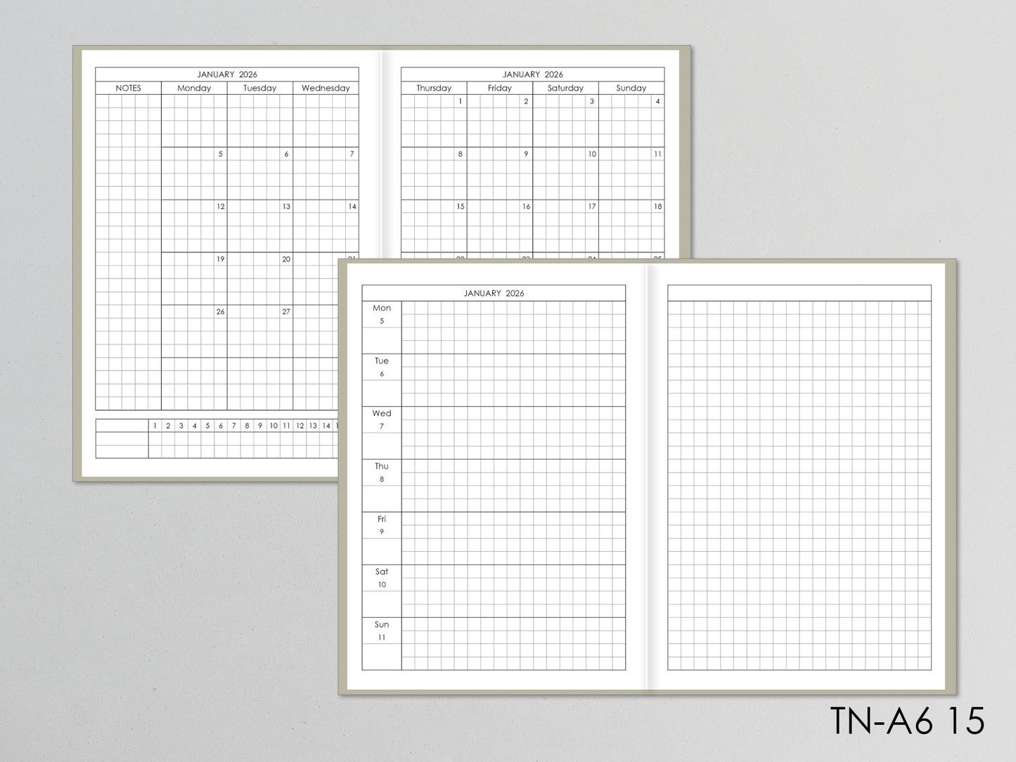 Traveler's Notebook inserts Monthly and Weekly - Hobonichi styled (A6 Size) / TN-A6-15