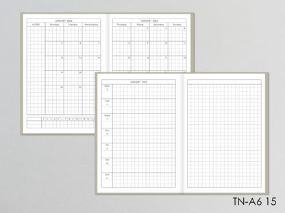 Traveler's Notebook inserts Monthly and Weekly - Hobonichi styled (A6 Size) / TN-A6-15