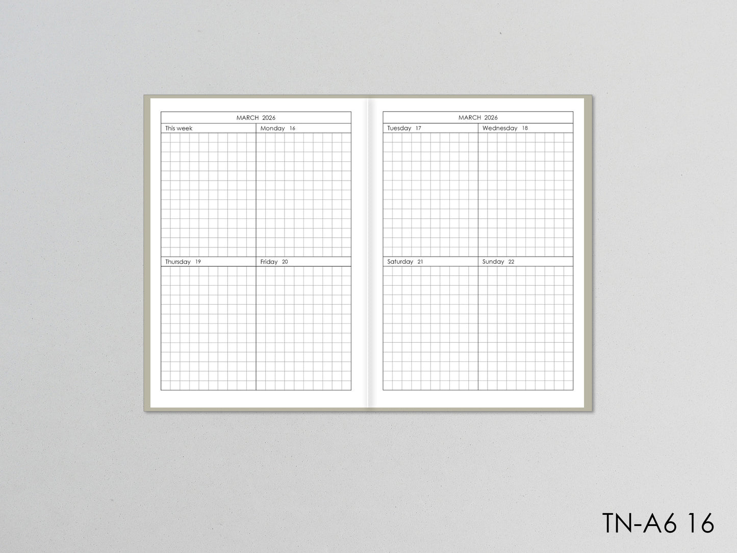 Weekly Traveler's Notebook Inserts (A6 Size) / TN-A6-16w