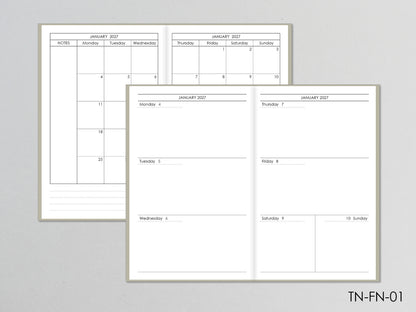 Traveler's Notebook Inserts - Monthly Weekly Refill (Field Notes Size) / TN-FN-01
