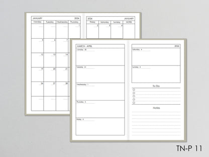 Travelers Notebook Planner Inserts - Monthly and Weekly (Personal size) / TN-P-11