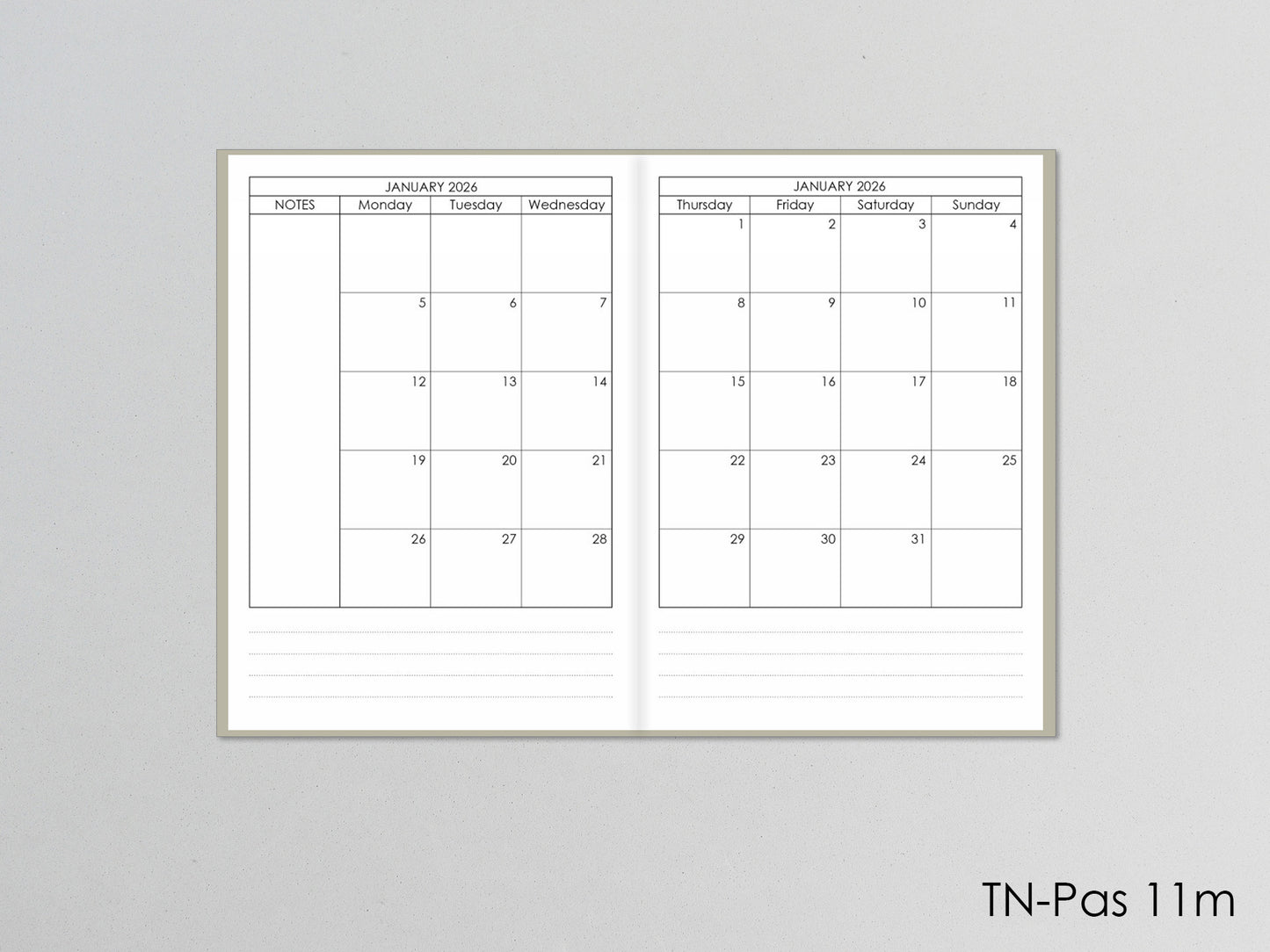 Monthly Traveler's Notebook Planner Insert  (Passport Size) / TN-Pas-11m