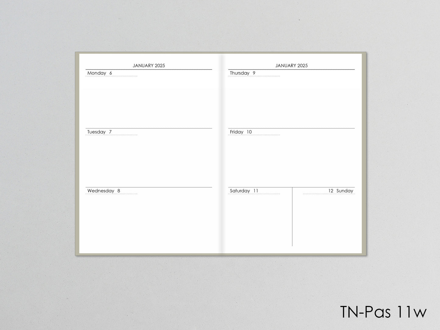 Traveler's Notebook Inserts - Monthly Weekly refill (Passport Size) / TN-Pas 11w