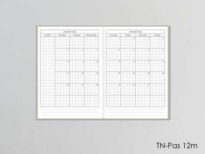 Monthly Planner Insert - Traveler's Notebook (Passport Size) TN-Pas12m