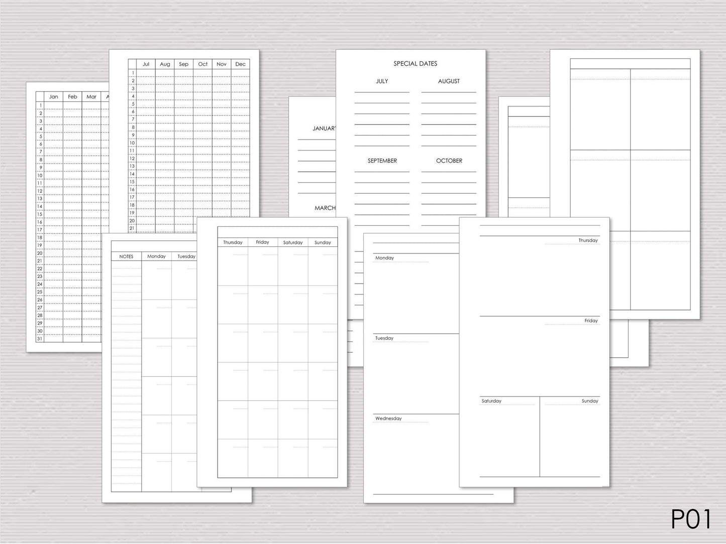 Planner Notebook Inserts Bundle - Monthly Weekly Refill (Personal Size) / P01