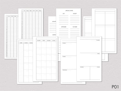 Planner Notebook Inserts Bundle - Monthly Weekly Refill (Personal Size) / P01