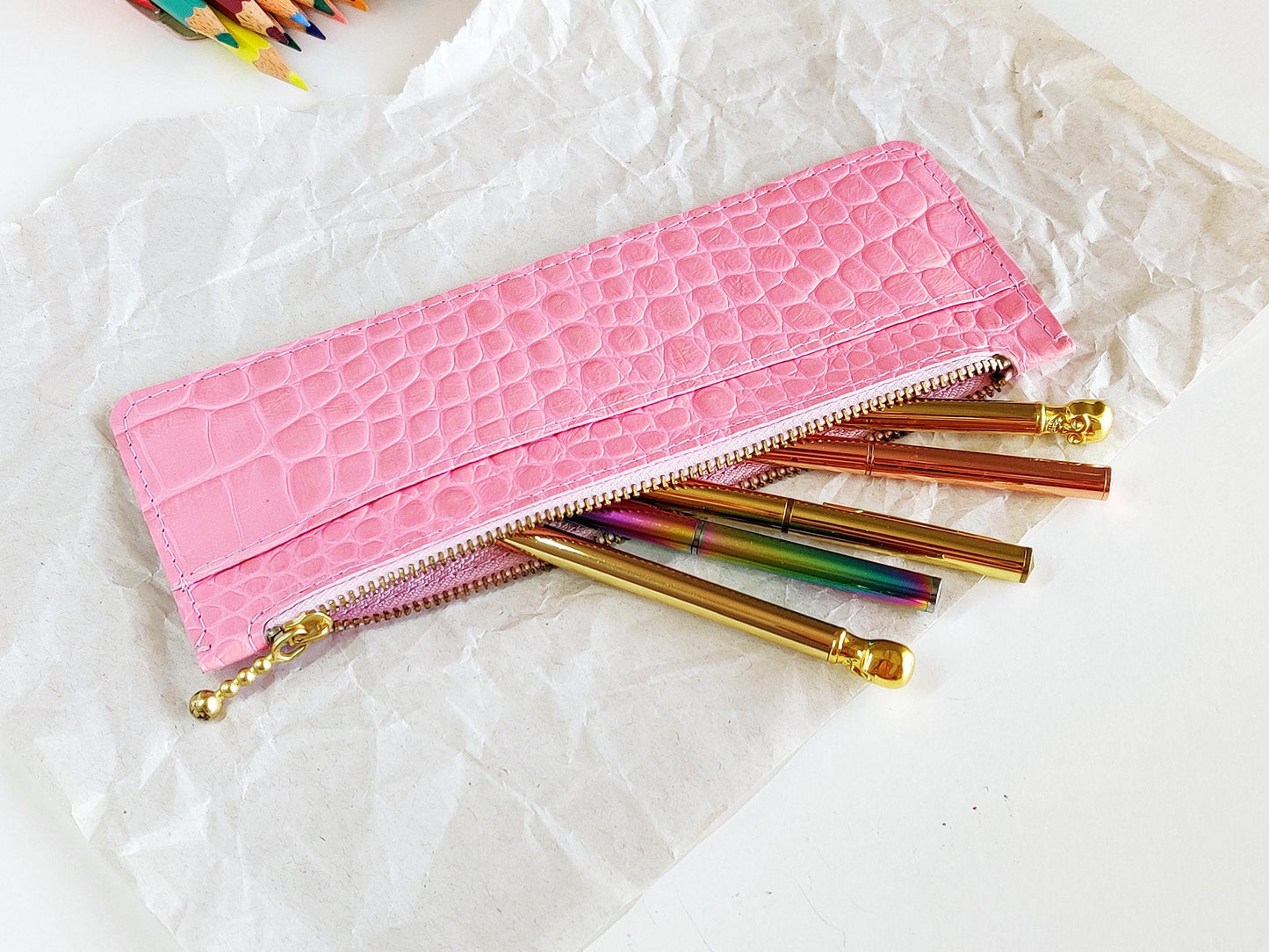 Zipper Pen case - Pink pen holder