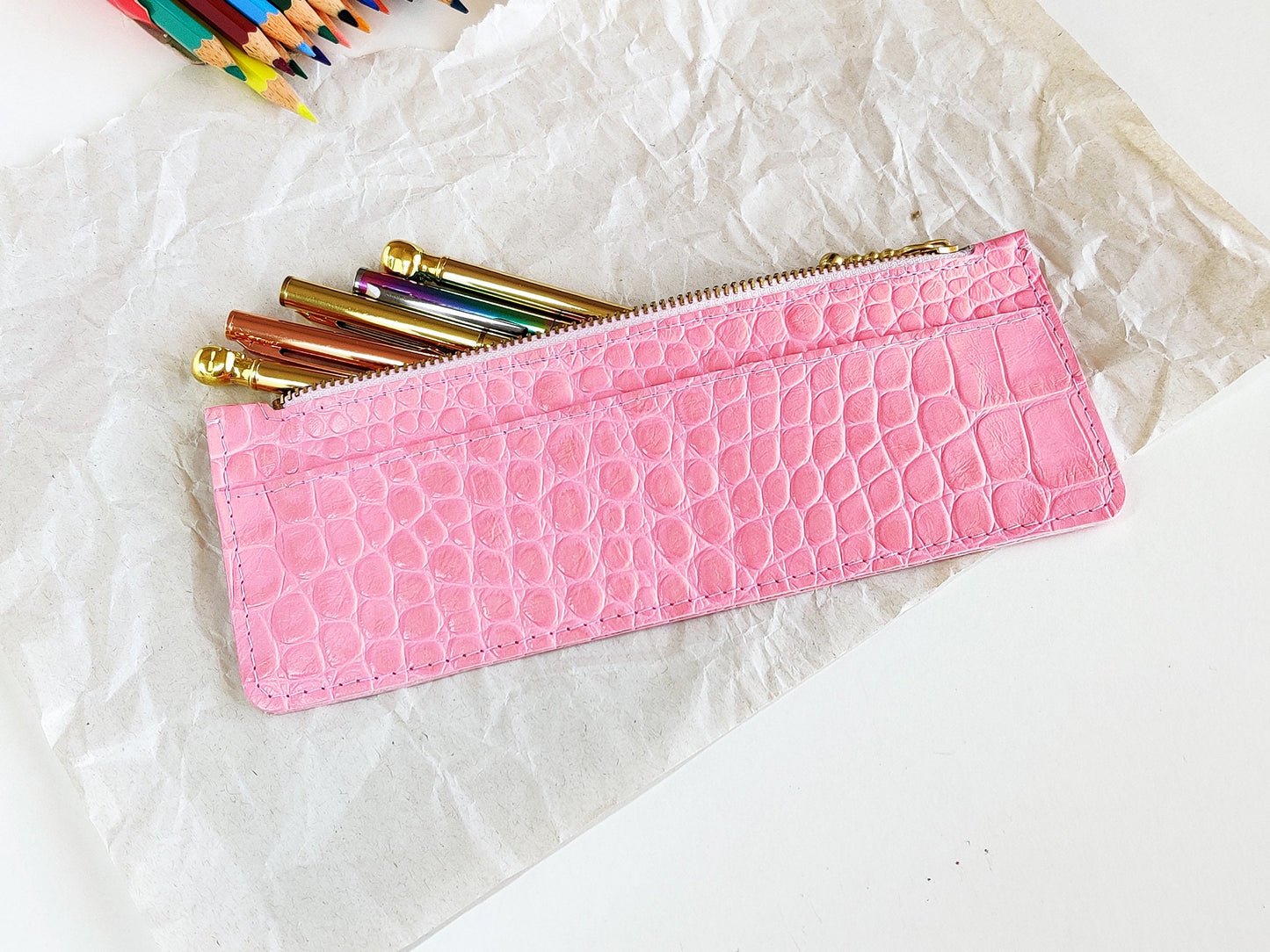 Zipper Pen case - Pink pen holder