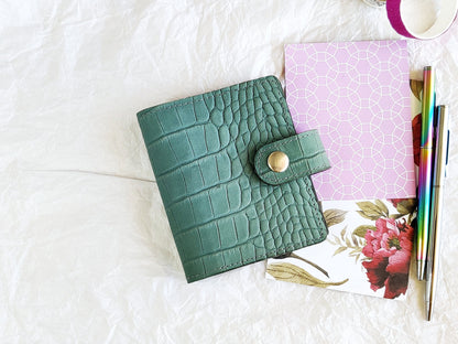 3 ring croc leather notebook, turquoise color