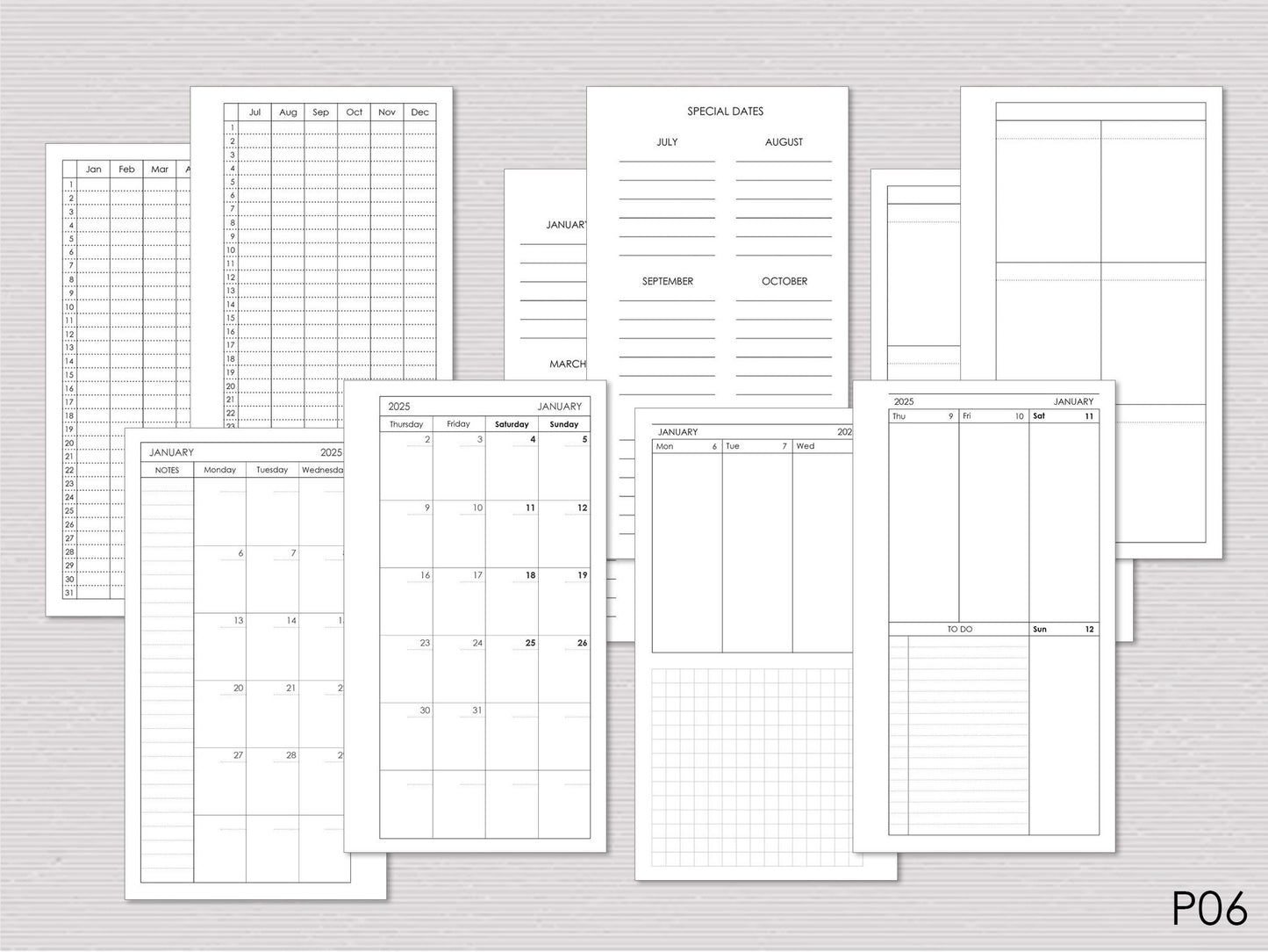 Monthly, Weekly Planner Inserts - Ring Binder Refill Bundle (Personal Size)