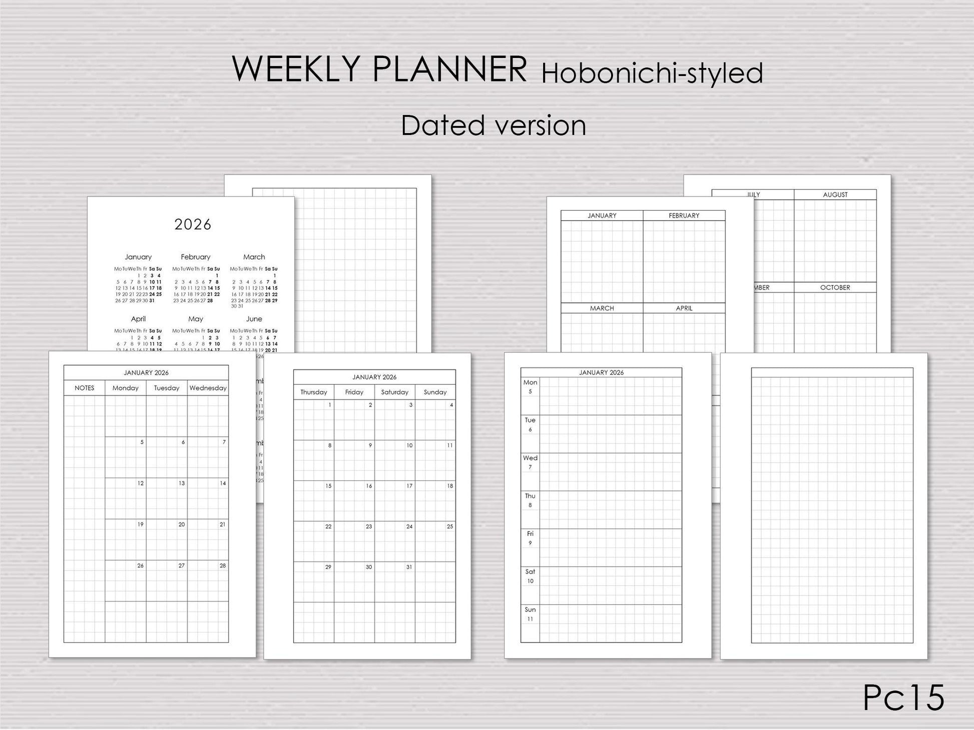 Pages for pocket planner, dated, hobonichi-styled
